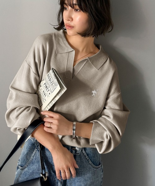 Java(ジャバ)の「《JaVaジャバコラボ》大人の抜け感をプラス◎胸刺繍ハーフミラノスキッパーニット(ニット/セーター・レディース・杢グレー/ネイビー系/グレー系その他/アイボリー/ブラック/グレイッシュベージュ・LARGE/MEDIUM/SMALL/X-LARGE)」の7枚目の写真