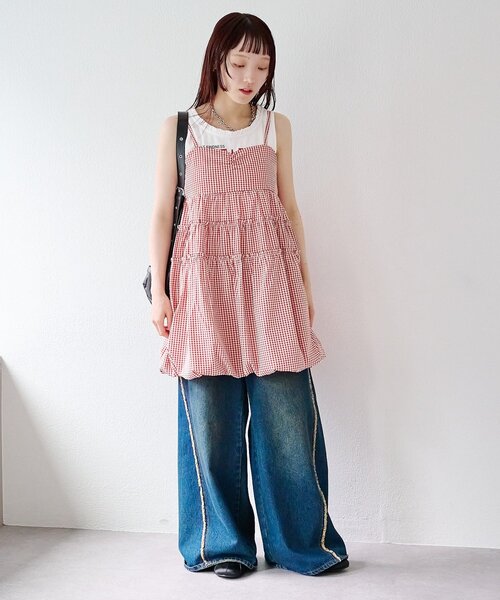 w closet(ダブルクローゼット)の「【バズりアイテム/4色展開】バルーンミニキャミワンピ(ワンピース・レディース・ブラック/オフホワイト/ブラック系その他/レッド系その他・FREE)」の7枚目の写真