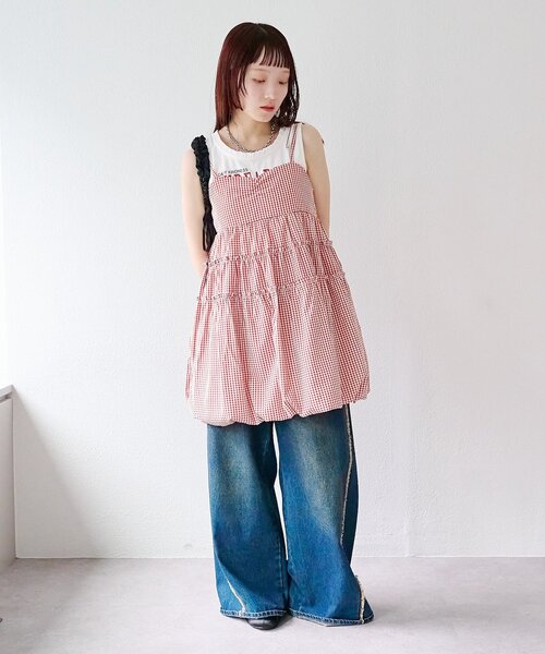 w closet(ダブルクローゼット)の「【バズりアイテム/4色展開】バルーンミニキャミワンピ(ワンピース・レディース・ブラック/オフホワイト/ブラック系その他/レッド系その他・FREE)」の14枚目の写真