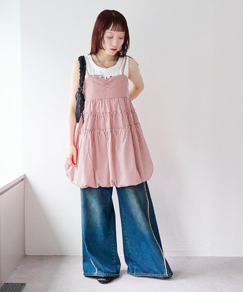 w closet(ダブルクローゼット)の「【バズりアイテム/4色展開】バルーンミニキャミワンピ(ワンピース・レディース・ブラック/オフホワイト/ブラック系その他/レッド系その他・FREE)」の15枚目の写真