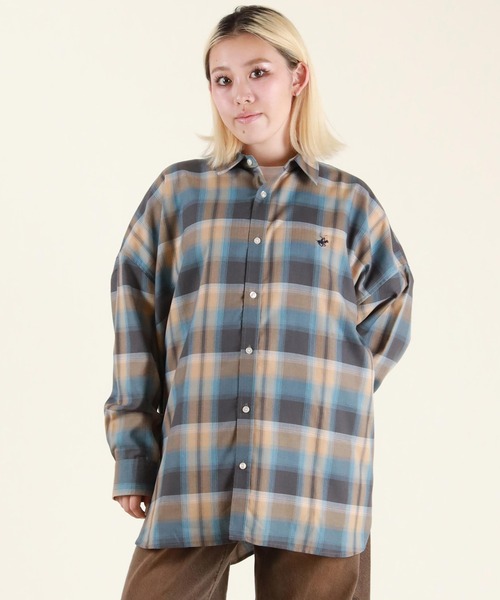 ムラサキスポーツ(ムラサキスポーツ)の「BEVERY HILLS P.C/ビバリーヒルズポロクラブ チェックシャツ ルーズシルエット 5487-6140(シャツ/ブラウス・レディース・グリーン系/グレー系/オレンジ系/ブルー系/ブラック系/イエロー系・M)」の4枚目の写真
