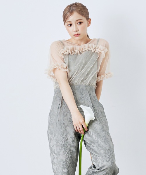 CELEN（セレン）の「【オケージョンドレス/結婚式/お呼ばれ】チュールドッキングロンパース（パンツドレス・レディース・グリーン/ブラック/ブルーグレー・FREE）」の4枚目の写真