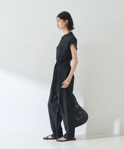 ティッカ　TICCA リネン　キャミソールコンビネゾン　サロペット　ブラック TICCA サロペット オーバーオール | リネン キャミソール