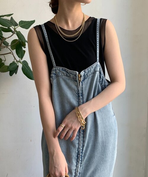 DouDou(ドゥドゥ)の「【WEB限定】シアー切替前後2WAYタンク(Tシャツ/カットソー・レディース・アイボリー/ブラック・FREE)」の2枚目の写真
