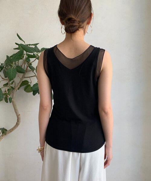 DouDou(ドゥドゥ)の「【WEB限定】シアー切替前後2WAYタンク(Tシャツ/カットソー・レディース・アイボリー/ブラック・FREE)」の6枚目の写真