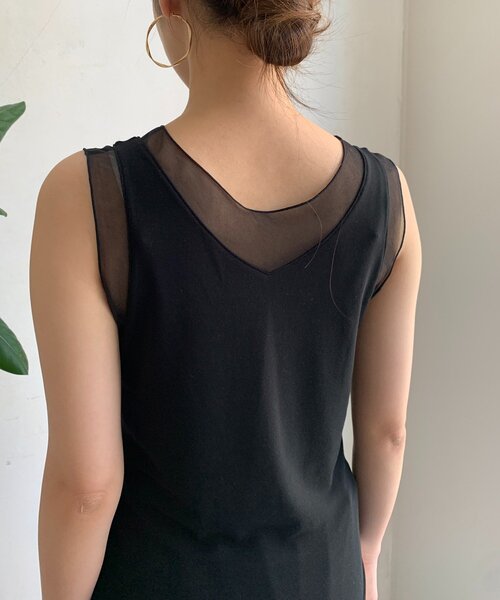 DouDou(ドゥドゥ)の「【WEB限定】シアー切替前後2WAYタンク(Tシャツ/カットソー・レディース・アイボリー/ブラック・FREE)」の7枚目の写真