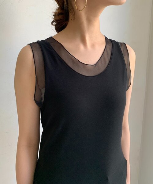 DouDou(ドゥドゥ)の「【WEB限定】シアー切替前後2WAYタンク(Tシャツ/カットソー・レディース・アイボリー/ブラック・FREE)」の8枚目の写真