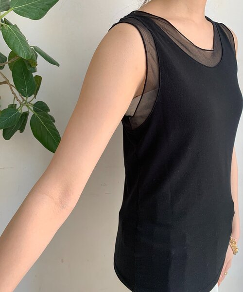 DouDou(ドゥドゥ)の「【WEB限定】シアー切替前後2WAYタンク(Tシャツ/カットソー・レディース・アイボリー/ブラック・FREE)」の9枚目の写真