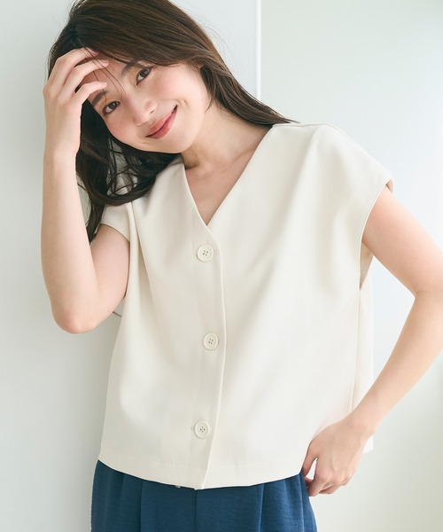 coca（coca）（コカ）の「フレンチスリーブジレ（ベスト・レディース・アイボリー/ブラック・L/M）」の2枚目の写真