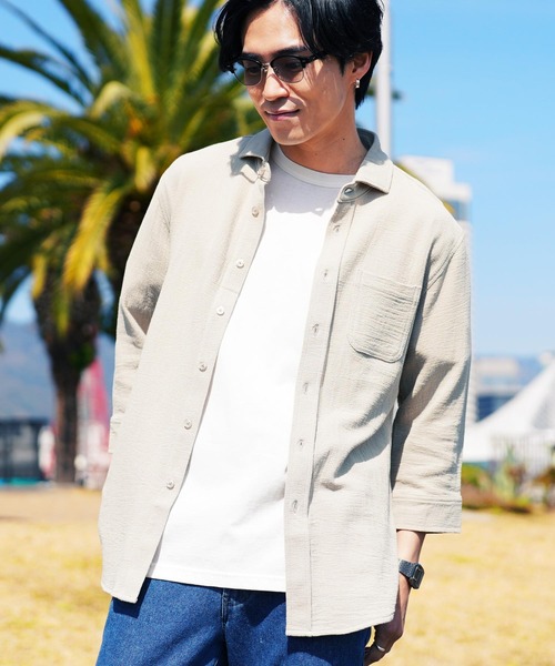 jiggys shop(ジギーズショップ)の「ストレッチ コットン 7分袖 パナマシャツ(シャツ/ブラウス・メンズ・ベージュ/グレー/ライトブルー/グレー系その他/チャコールグレー/ホワイト/ネイビー・SMALL/LARGE/MEDIUM/X-LARGE)」の5枚目の写真