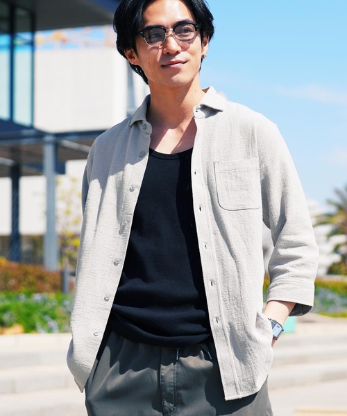 jiggys shop(ジギーズショップ)の「ストレッチ コットン 7分袖 パナマシャツ(シャツ/ブラウス・メンズ・ベージュ/グレー/ライトブルー/グレー系その他/チャコールグレー/ホワイト/ネイビー・SMALL/LARGE/MEDIUM/X-LARGE)」の4枚目の写真