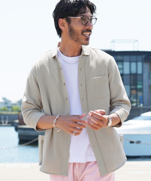 jiggys shop(ジギーズショップ)の「ストレッチ コットン 7分袖 パナマシャツ(シャツ/ブラウス・メンズ・ベージュ/グレー/ライトブルー/グレー系その他/チャコールグレー/ホワイト/ネイビー・SMALL/LARGE/MEDIUM/X-LARGE)」の13枚目の写真