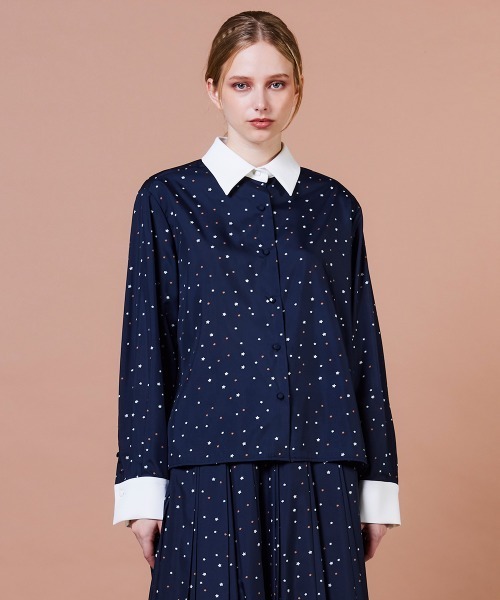 DOUBLE STANDARD CLOTHING（ダブルスタンダードクロージング）の「ポリエステルサテン 星柄シャツ（シャツ/ブラウス・レディース・ネイビー・38/36）」の4枚目の写真
