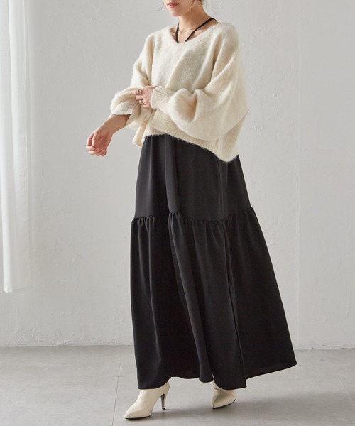 RANAN（ラナン）の「シャギーニット×キャミワンピースセット（ワンピース・レディース・ホワイト系/グレー系/ライトグレー系・M/L/LL）」の9枚目の写真