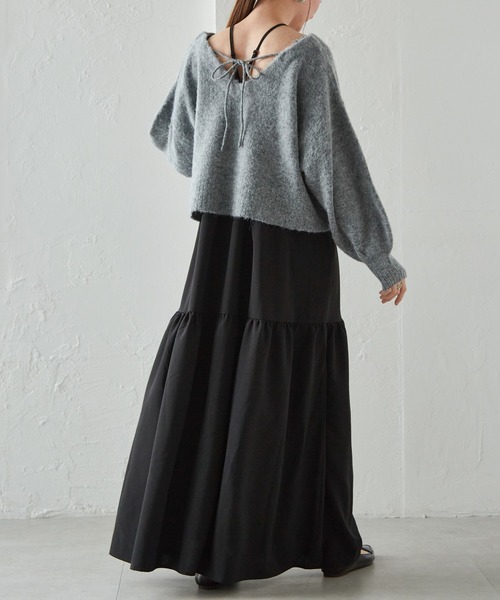 RANAN（ラナン）の「シャギーニット×キャミワンピースセット（ワンピース・レディース・ホワイト系/グレー系/ライトグレー系・M/L/LL）」の4枚目の写真