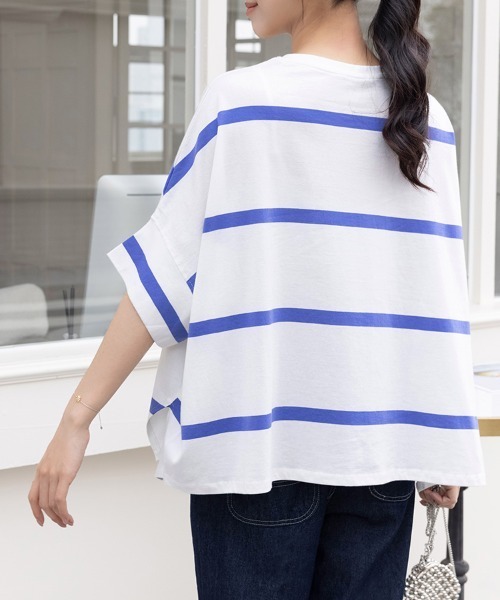 ONEP STAR(ワンピスター)の「ボーダー柄クルーネックカットソー(Tシャツ/カットソー・レディース・ブラック×ホワイト/ホワイト×ブラック/グレー×ホワイト/ホワイト×ブルー・MEDIUM)」の16枚目の写真
