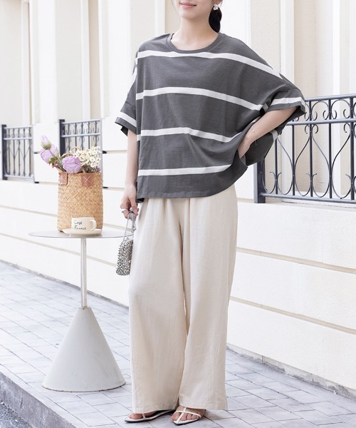 ONEP STAR(ワンピスター)の「ボーダー柄クルーネックカットソー(Tシャツ/カットソー・レディース・ブラック×ホワイト/ホワイト×ブラック/グレー×ホワイト/ホワイト×ブルー・MEDIUM)」の10枚目の写真
