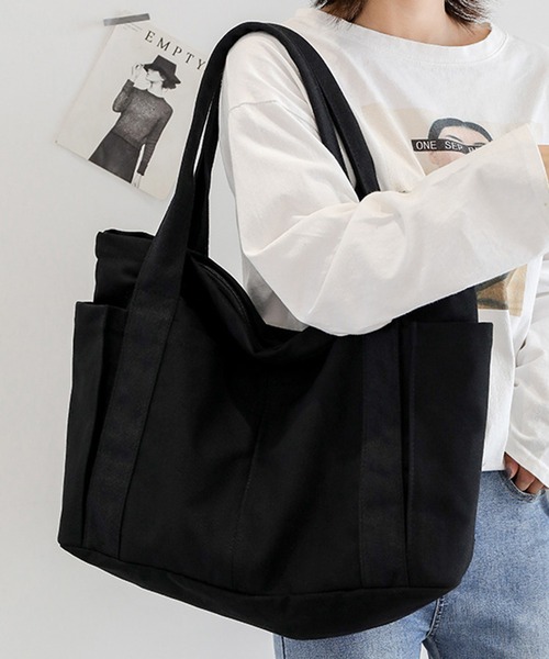 BENDER TOKYO（ベンダートウキョウ）の「マルチポケット キャンバス トートバッグ 大容量（トートバッグ・レディース・ブラック/マスタード/アイボリー・FREE）」の8枚目の写真