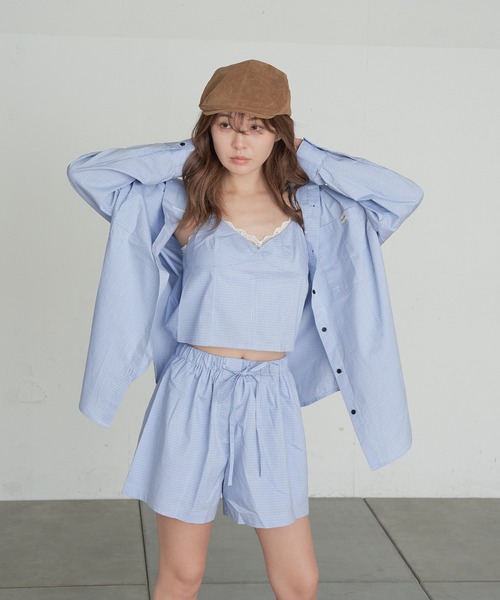 RAY CASSIN（レイカズン）の「【セットアップ/3点セット】ルーズチェックシャツフリルキャミSET（シャツ/ブラウス・レディース・ネイビー/ピンク系その他2/ブルー系その他2・FREE）」の16枚目の写真