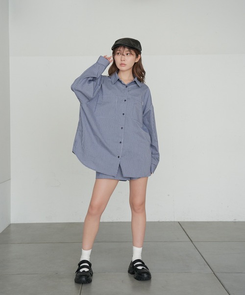 RAY CASSIN（レイカズン）の「【セットアップ/3点セット】ルーズチェックシャツフリルキャミSET（シャツ/ブラウス・レディース・ネイビー/ピンク系その他2/ブルー系その他2・FREE）」の14枚目の写真