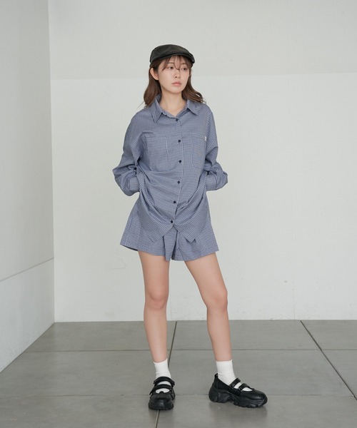 RAY CASSIN（レイカズン）の「【セットアップ/3点セット】ルーズチェックシャツフリルキャミSET（シャツ/ブラウス・レディース・ネイビー/ピンク系その他2/ブルー系その他2・FREE）」の15枚目の写真