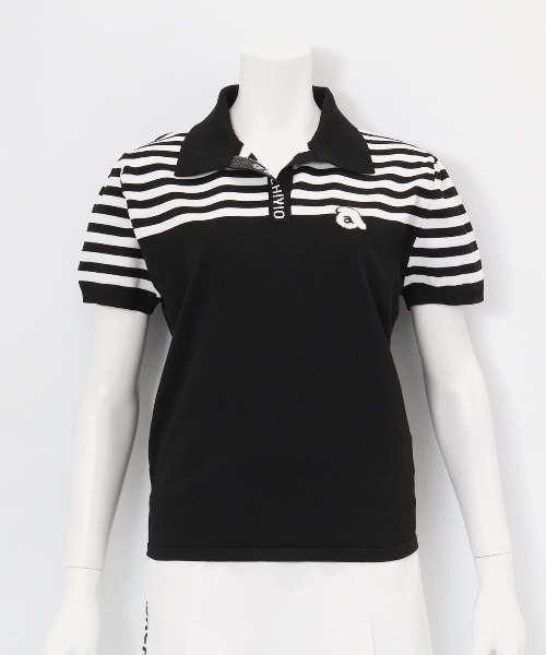 archivio(アルチビオ)の「<LADIES>ボーダー切替ニットポロシャツ(ニット/セーター・レディース・ブラック・S/M)」の2枚目の写真