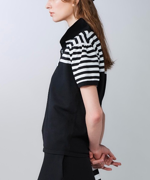 archivio(アルチビオ)の「<LADIES>ボーダー切替ニットポロシャツ(ニット/セーター・レディース・ブラック・S/M)」の6枚目の写真