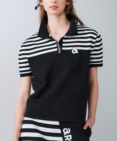 archivio(アルチビオ)の「<LADIES>ボーダー切替ニットポロシャツ(ニット/セーター・レディース・ブラック・S/M)」の4枚目の写真