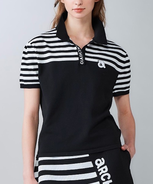 archivio(アルチビオ)の「<LADIES>ボーダー切替ニットポロシャツ(ニット/セーター・レディース・ブラック・S/M)」の5枚目の写真