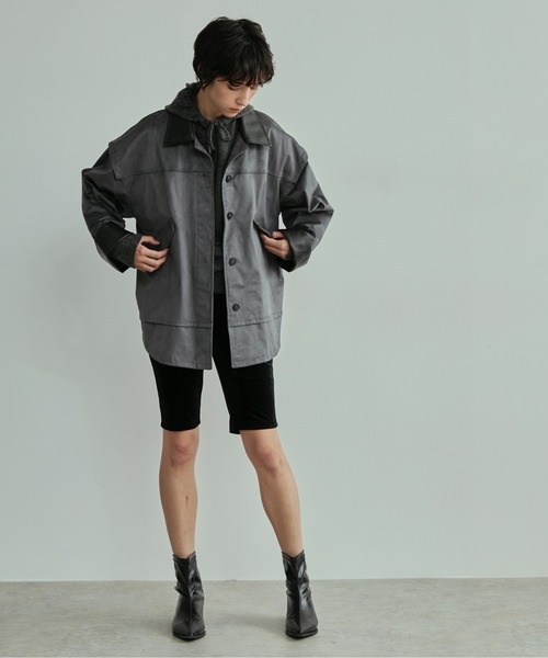 セール】合革襟配色フェイクスエードジャケット（カバーオール