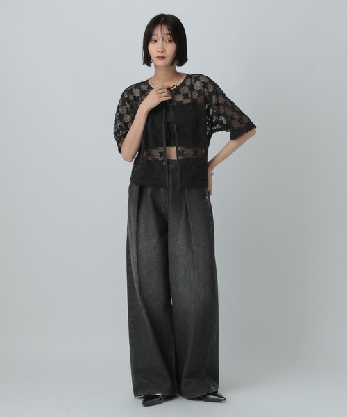 LOWRYS FARM(ローリーズファーム)の「メッシュフラワー2WAYカーディガン 579529(カーディガン/ボレロ・レディース・ブラウン/アイボリー/ブラック・FREE)」の14枚目の写真