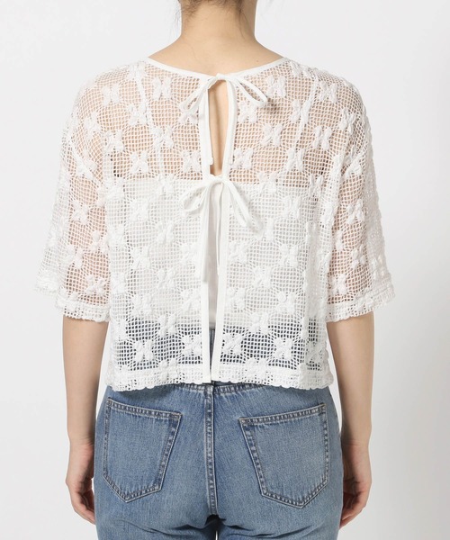 LOWRYS FARM(ローリーズファーム)の「メッシュフラワー2WAYカーディガン 579529(カーディガン/ボレロ・レディース・ブラウン/アイボリー/ブラック・FREE)」の4枚目の写真