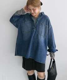 PUAL CE CIN  デニムシャツ　ピュアルセシン 綿麻デニムシャツブラウス | PUAL CE CIN(ピュアルセシン