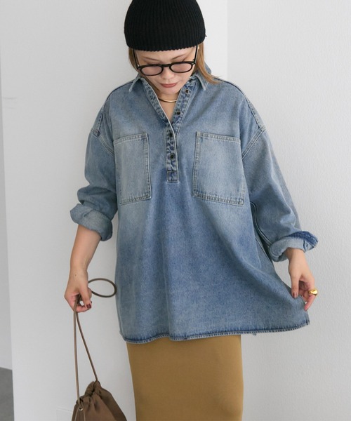 ピュアルセシン♡ヴィンテージライクデニムチュニックシャツ新品未使用 セール】【＠noricorico102企画】ヴィンテージライク デニムチュニック