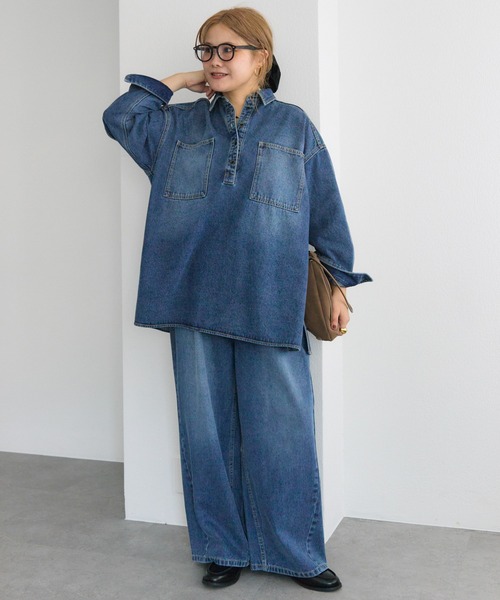 ピュアルセシン♡ヴィンテージライクデニムチュニックシャツ新品未使用 セール】【＠noricorico102企画】ヴィンテージライク デニムチュニック