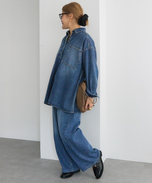 PUAL CE CIN @noricorico102企画デニムチュニックシャツ noricorico102企画】ヴィンテージライク デニムチュニックシャツ