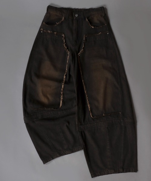 SITRY（シトリー）の「2WAY Double Knee Curve Silhouette Denim ＆ Camouflage Pants/ダブルニー カーブデニムパンツ ワイドデニムパンツ（デニムパンツ・メンズ・ブラック/グリーン系その他・M/L）」の9枚目の写真