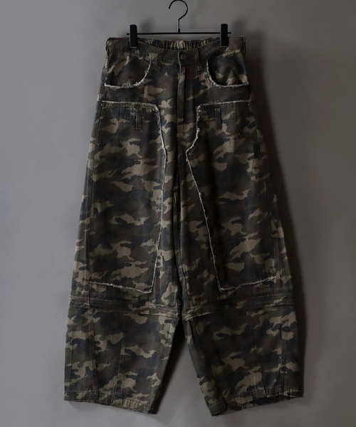 SITRY（シトリー）の「2WAY Double Knee Curve Silhouette Denim ＆ Camouflage Pants/ダブルニー カーブデニムパンツ ワイドデニムパンツ（デニムパンツ・メンズ・ブラック/グリーン系その他・M/L）」の5枚目の写真