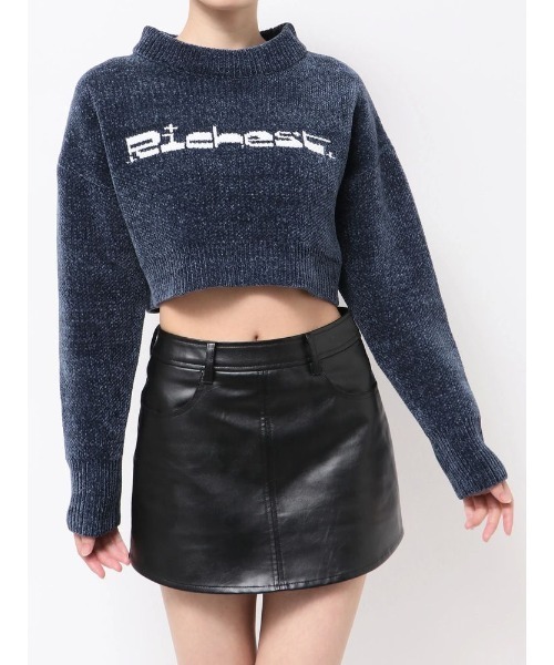 GYDA(ジェイダ)の「Richest ラメベロアモールショートニットトップス(ニット/セーター・レディース・ネイビー/パープル/オフホワイト・FREE)」の3枚目の写真