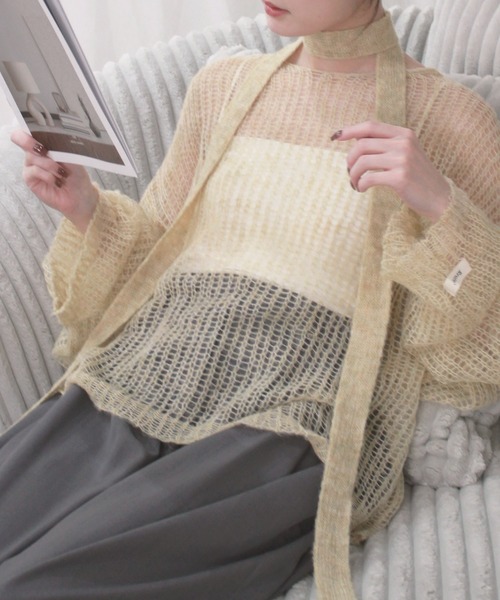 Reurie'(レウリィ)の「【4色展開】ルーズシアータイニット / 長袖 リボンタイ マルチウェイ オーバーサイズ 透け感 シンプル きれいめ 大人 カジュアル カーキ ピンク ベージュ チャコール グレー(ニット/セーター・レディース・ピンク/カーキ/ベージュ/チャコールグレー・FREE)」の6枚目の写真