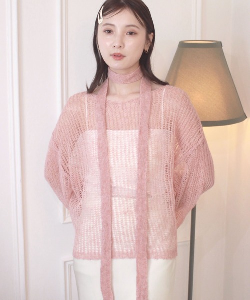 Reurie'(レウリィ)の「【4色展開】ルーズシアータイニット / 長袖 リボンタイ マルチウェイ オーバーサイズ 透け感 シンプル きれいめ 大人 カジュアル カーキ ピンク ベージュ チャコール グレー(ニット/セーター・レディース・ピンク/カーキ/ベージュ/チャコールグレー・FREE)」の7枚目の写真