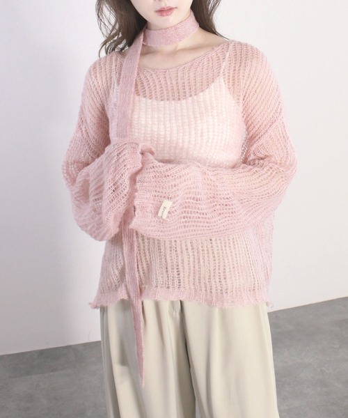 Reurie'(レウリィ)の「【4色展開】ルーズシアータイニット / 長袖 リボンタイ マルチウェイ オーバーサイズ 透け感 シンプル きれいめ 大人 カジュアル カーキ ピンク ベージュ チャコール グレー(ニット/セーター・レディース・ピンク/カーキ/ベージュ/チャコールグレー・FREE)」の8枚目の写真