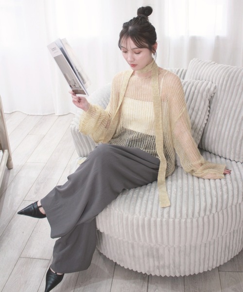 Reurie'(レウリィ)の「【4色展開】ルーズシアータイニット / 長袖 リボンタイ マルチウェイ オーバーサイズ 透け感 シンプル きれいめ 大人 カジュアル カーキ ピンク ベージュ チャコール グレー(ニット/セーター・レディース・ピンク/カーキ/ベージュ/チャコールグレー・FREE)」の11枚目の写真