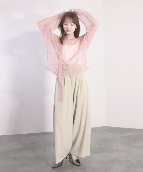 Reurie'(レウリィ)の「【4色展開】ルーズシアータイニット / 長袖 リボンタイ マルチウェイ オーバーサイズ 透け感 シンプル きれいめ 大人 カジュアル カーキ ピンク ベージュ チャコール グレー(ニット/セーター・レディース・ピンク/カーキ/ベージュ/チャコールグレー・FREE)」の15枚目の写真