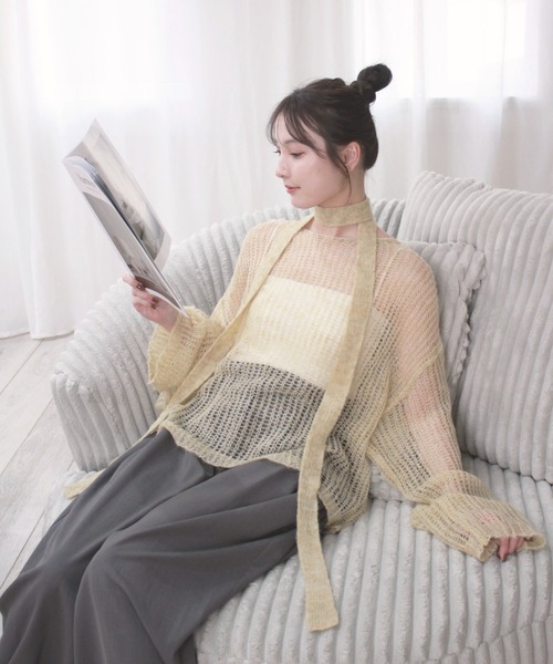 Reurie'(レウリィ)の「【4色展開】ルーズシアータイニット / 長袖 リボンタイ マルチウェイ オーバーサイズ 透け感 シンプル きれいめ 大人 カジュアル カーキ ピンク ベージュ チャコール グレー(ニット/セーター・レディース・ピンク/カーキ/ベージュ/チャコールグレー・FREE)」の20枚目の写真