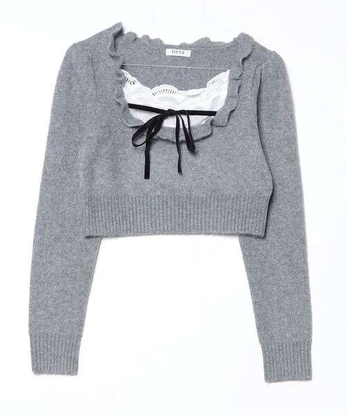 TITTY&CO.（ティティーアンドコー）の「フロントフリルリボンニット