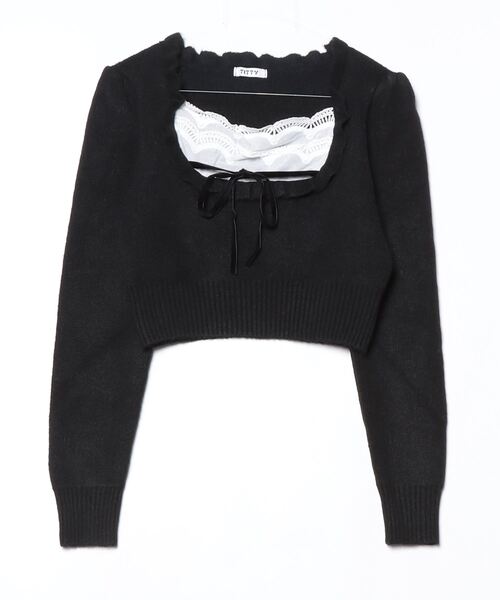 TITTY&CO.（ティティーアンドコー）の「フロントフリルリボンニット