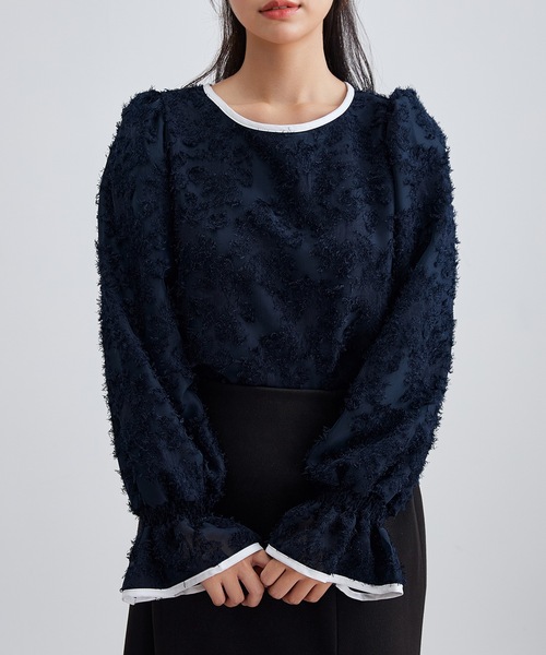 Lace Ladies(レースレディース)の「フリンジ ジャガード キャンディ袖 長袖 ブラウス(シャツ/ブラウス・レディース・ネイビー/ブラック/アイボリー/グレー・S/FREE)」の4枚目の写真
