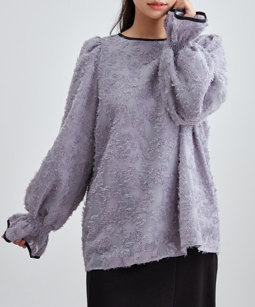 Lace Ladies(レースレディース)の「フリンジ ジャガード キャンディ袖 長袖 ブラウス(シャツ/ブラウス・レディース・ネイビー/ブラック/アイボリー/グレー・S/FREE)」の3枚目の写真