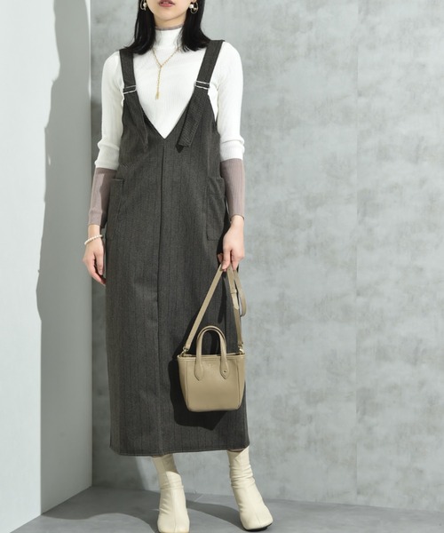 INTERPLANET（インタープラネット）の「ウール見えカットカルゼジャンスカ（ジャンパースカート・レディース・グレー/ブラウン・FREE）」の2枚目の写真